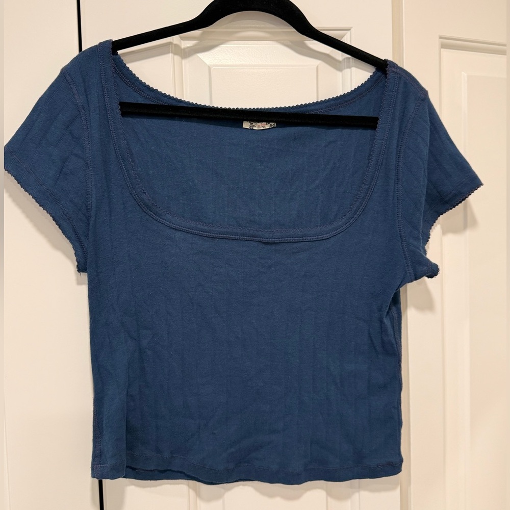 Free People | Pointelle Baby Tee Shirt Navy Blue
